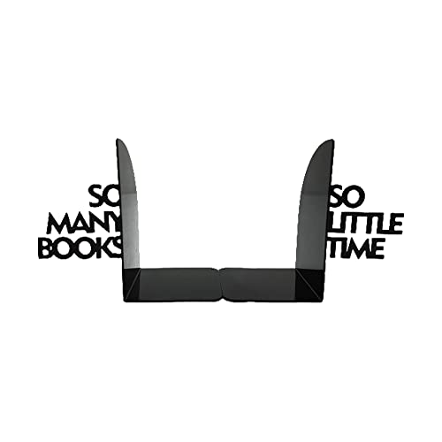 Alplast - Sujetalibros Sujeta Libros de Metal Too Many Books, To Little Time de Acero Pintura en Polvo Negro Regalo para Lectores Cover