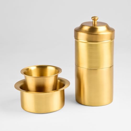 Image of Pure Brass Coffee Filter with Tumbler and Saucer(Dabara set) | Authentic South Indian Degree Kaapi Maker | Reusable Traditional Coffee Maker | Weight 440 gm
