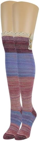 SUMONA 4 Pairs Women Assorted Color Over the Knee Casual Boot Socks With Buttons and Lace - Image 3