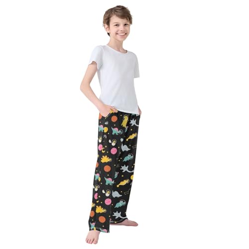 CaTaKu Boys Dino Space Dragon Planets Pants for Boys Girls Wide Leg Sweatpants Kids Long Bottoms with Pockets Size 6-14Y3