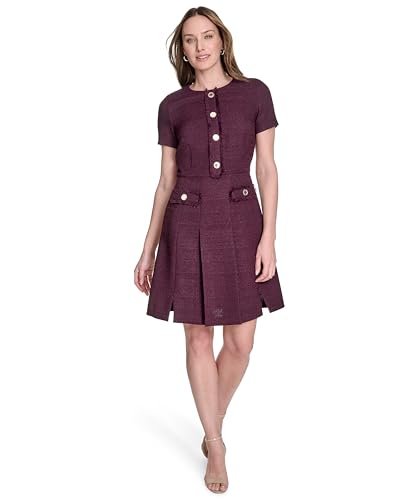 Image of Tommy Hilfiger Women's Soft Hand Boucle Short Sleeve Button Front A-line Dress