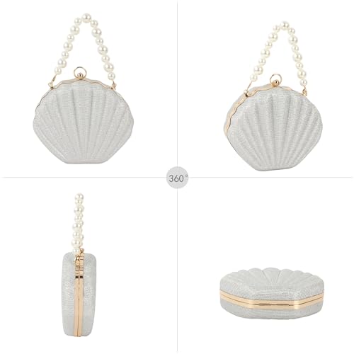Image of Women Seashell Evening Bag Purse Mermaid Chain Strap Clutch Handbag Shoulder Bag (Q-Silver)