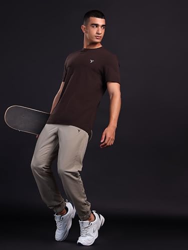 Image of TECHNOSPORT Men's Slim Fit Solid Crew Neck T-Shirt, Cotflex Quick Dry Wrinkle Resistant Polyester Sports Tee for Gym, Running, Training, Sports