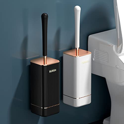 Image of Silicone Toilet Brush, Toilet Brush and Holder, Toilet Cleaning Brush, Wall Mounted Toilet Brush for Bathroom Elegant, Durable (Black)