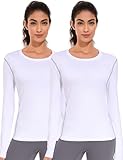 WANAYOU Women's Compression Shirt Long Sleeve Dry Fit White Long Sleeve Running Shirts Women Workout Athletic Under Scrub Shirts Long Sleeve Sports Base Layer Gym Yoga 2 Pack S
