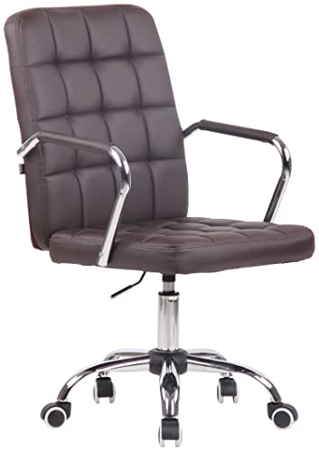 TPFLiving Silla de oficina Tenor de piel sintética con cómodo respaldo – Silla de escritorio, silla giratoria, silla ejecutiva XXL, silla de conferencias, estructura de metal cromado, marrón