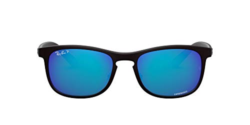 Ray-Ban Men's RB4263 Chromance Sunglasses, Matte Black/Polarized Blue Mirror, 55 mm