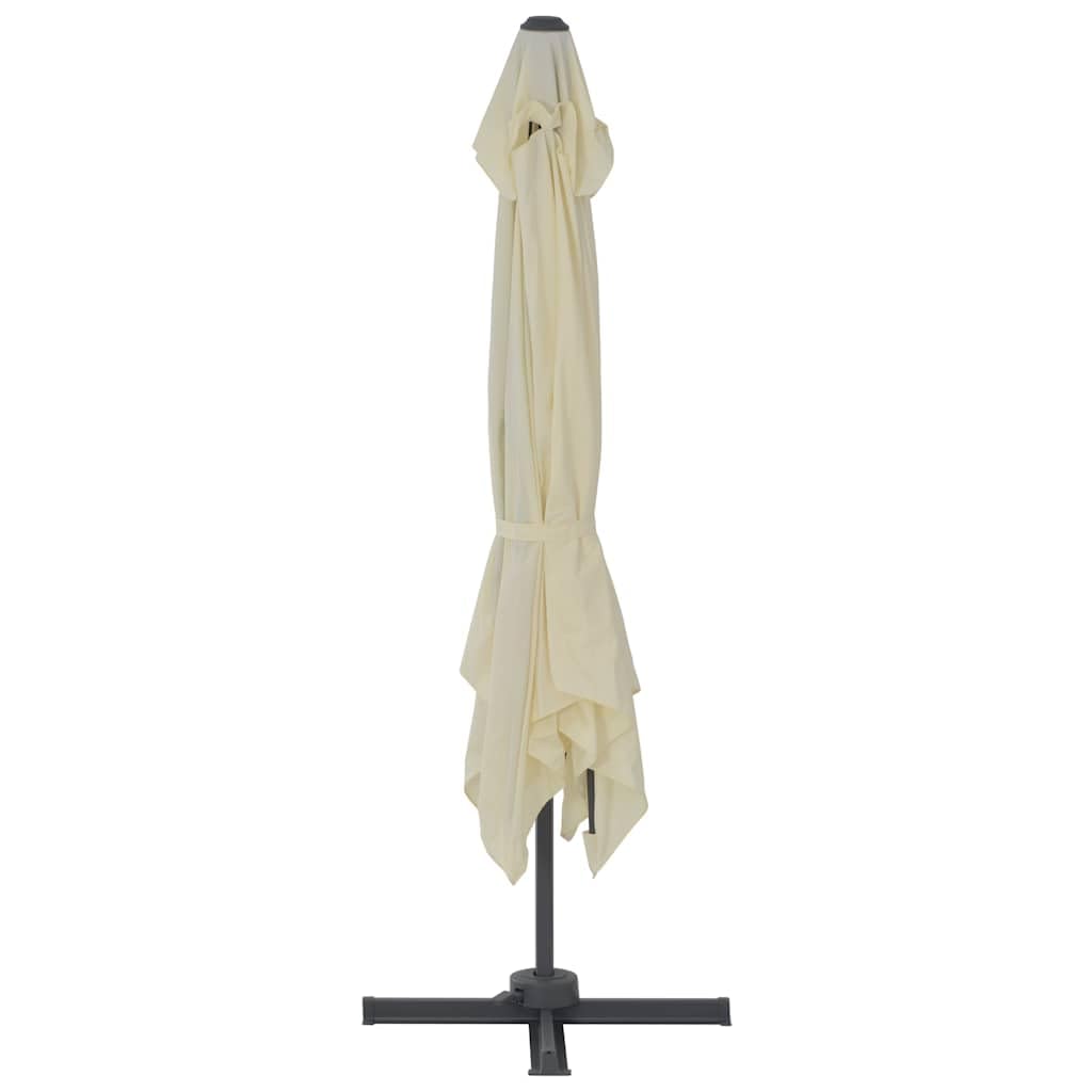 Fengshui Parasol przeciwsłoneczny z aluminiowym masztem 300 x 300 cm, piaskowy, wiszący parasol przeciwsłoneczny z odpornego na promieniowanie UV poliestru, z wytrzymałą podstawą krzyżową i obrotowym