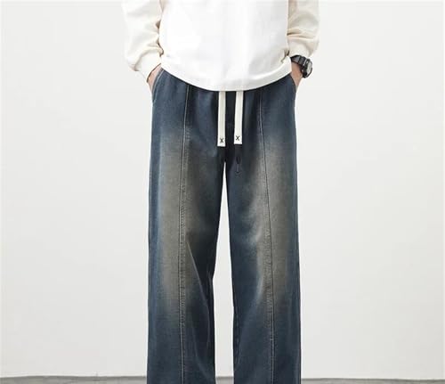 Men's Plus Size Baggy Jeans Cargo Streetwear Denim Pants Elastic Waist Straight Casual Wide Trousers2