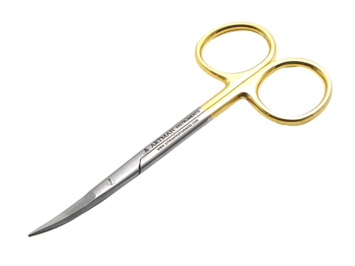 ARTMAN INSTRUMENTS Scissors 4.5 inch curved Iris Micro Dissecting Gold Plated handle Fine Point Dental Surgical Gum Scissors