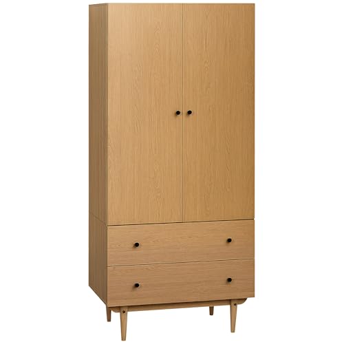 HOMCOM Armoire Chambre Adulte Penderie Vêtement Dressing avec 2 Portes, 2 tiroirs - 80 x 52 x 180 cm - Aspect Bois