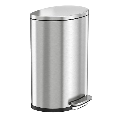 Image of 13.2 Gallon / 50L Fire-Resistant Stainless Steel Semi-Round Step Trash Can for Office, Restaurant, Hotel - FM Approved, Heavy-Duty Pedal Bin with Odor Filter and Removable Bucket