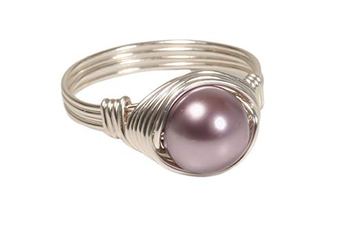 Sterling Silver Purple Pearl Ring Mauve Nacre Pearl Ring Wire Wrapped Sterling Silver or Gold Filled Ring