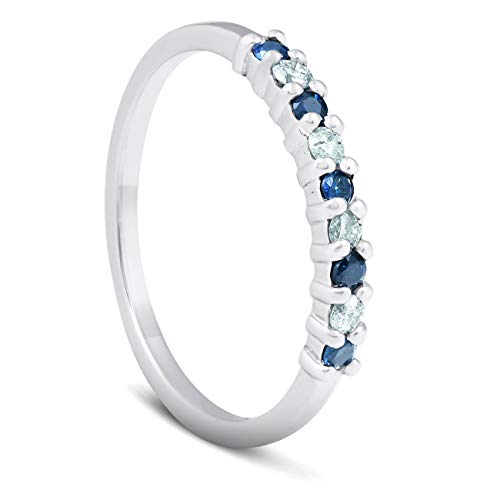 P3 POMPEII3 1/4CT Blue Sapphire & Diamond Wedding Ring 10K White Gold2