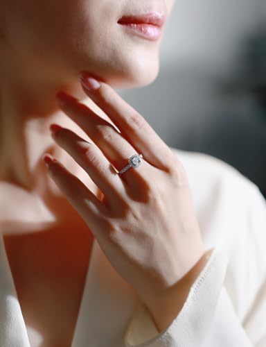 Sytaehi Sterling Silver Square Shaped Halo Lab Grown Diamond Engagement Ring, Pave Band Size 10 — view 6
