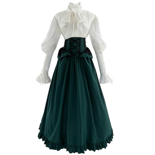 CR ROLECOS Green Victorian 2-Piece Dress 1800s Edwardian Ball Gown S