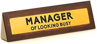 Boxer Gifts Manager of Looking Busy Novelty Wooden Desk Warning Sign | Funny Office Humor Gift for Colleague Or Boss | 4.5cm x 17.5cm, Brown
