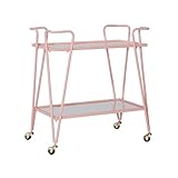 Gina Pink Mid-Century Bar Cart with Mirrored Shelves and Locking Wheels by Linon