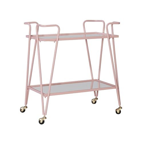 Gina Pink Mid-Century Bar Cart with Mirrored Shelves and Locking