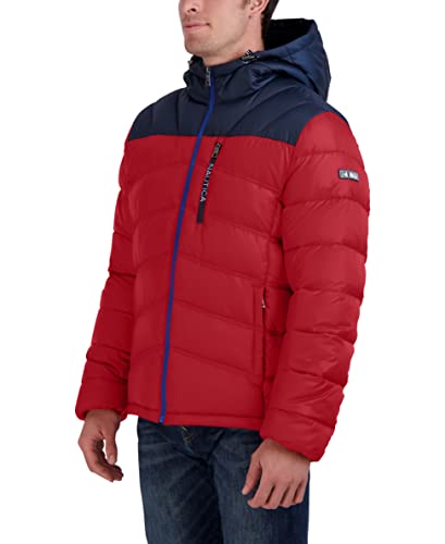 Image of Nautica Men's Midweight Quilted Faux Memory Puffer Jacket -Adjustable Hood Insulated Winter Coat