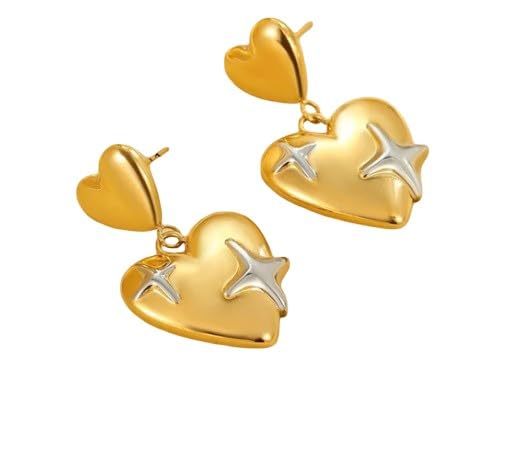 Women's Heart Shape Dangle Drop Earrings | Elegant Dual Tone Stainless Steel Fashion Earrings | Trendy Love Heart Statement Earrings for Casual, Office & Anniversary Wear | Lightweight Gift Jewelry for Women & Girls-image-24