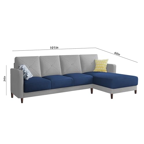 Image of Baloney RHS 6 Seater L Shape Sofa Set for Living Room (Blue Grey Fabric) Premium Fabric Sofa