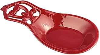 JOGREFUL Spoon Rest, Cast Iron Spoon Holder for Cooking/Stove Top/Kitchen Counter, Heat-Resistant Utensil Rest for Spoons/Ladles/Tongs, Housewarming Vintage Decor, Stamen Pattern, Red
