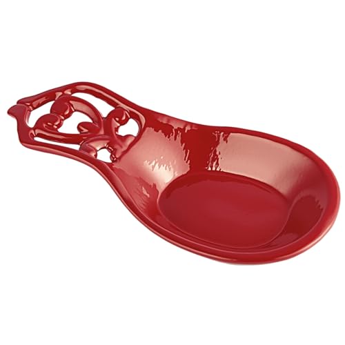 JOGREFUL Spoon Rest, Cast Iron Spoon Holder for Cooking/Stove Top/Kitchen Counter, Heat-Resistant Utensil Rest for Spoons/Ladles/Tongs, Housewarming Vintage Decor, Stamen Pattern, Red