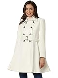 Allegra K Women's Double Breasted Turn Down Collar Swing Winter Belted Coat Small White