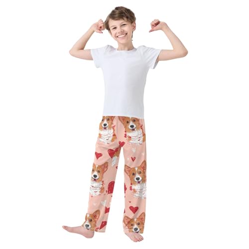 Corgi Dogs with Love Boys Long Pants Soft Trousers Elastic Waist Kids Lounge Bottoms with Pockets S-XL3