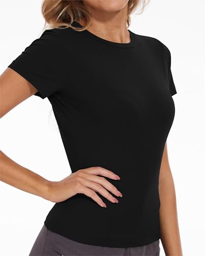 Women Short Sleeve Tops Crewneck Fit Shirts Basic Tee 2025 Summer Casual T-Shirt Going Out Outfits3