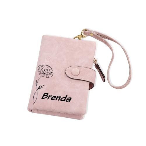 Personalized Leather Wallet, Birth Flower Wallet, Wallet with Coin Holder, Tri-Fold Wallet, Travel Accessories, Card Holder, Gift for Daughter/Mom