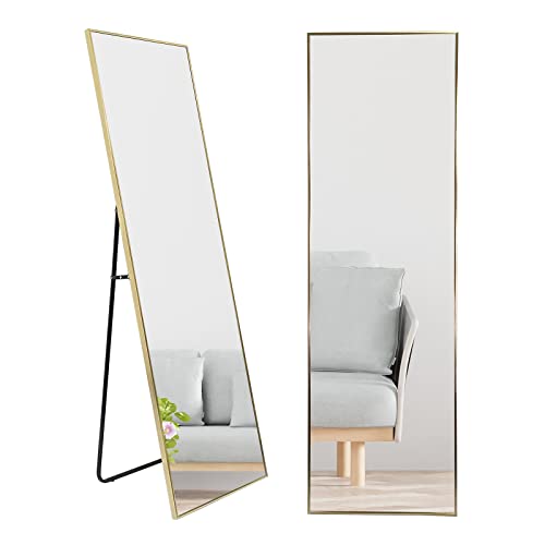 johnlife スタンドミラー 姿見鏡 全身鏡 大型 直角 軽量 ゴールド おしゃれ140cmx30cm 鏡 アルミ合金フレーム 飛散防止加工