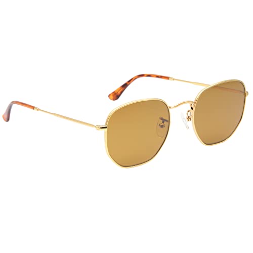 Image of Retro Glass Lens Hexagonal Sunglasses for Men Women Vintage Square Metal Frame Flat Lens Sun glasses