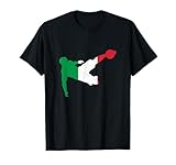 Vintage Italy Flag In Football Soccer Player Silhouette T-Shirt