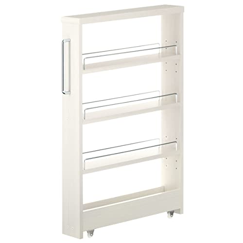 ぼん家具 すき間収納 日本製 キャスター付き 幅10cm ワゴン ストッカー スリムラック 調味料ラック ロータイプ ホワイトウッド