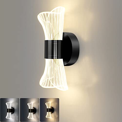 Applique Murale LED Intérieur Dimmable 10W Up Down Acrylique Lampe Murale de Chevet Moderne Éclairage Mural Décoratif Éclairage pour Salon Chambre Escalier Couloir,Noir Cover