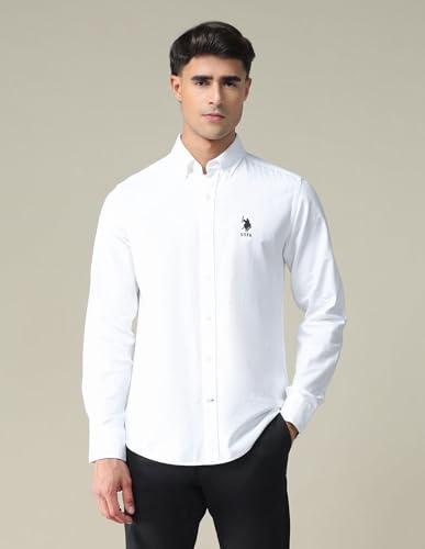 Image of U.S. POLO ASSN. Solid Slim Fit Shirts for Men - 100% Cotton, Full Sleeve Mens Casual Shirts