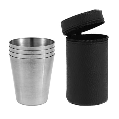 ZAWELIYO Stainless Steel Drinking Glasses Stackable Travel Mug with Leak-Proof Lid 4-Pack for Hot Cold Beverages Outdoor Metal Cups Portable Camping Hiking Backpacking Accessories