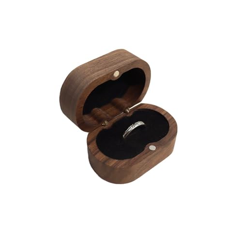 Ruomooddz RUOMOODDZ03 Wooden Ring Box Proposal Ring Bearer Box Small Oval Ring Case 1 Slot For Men Engagement Wedding Ceremony Anniversary Single Ring Holder Boxes Low Profile Vintage Ring Gift Box(Velvet Black Lining) cover