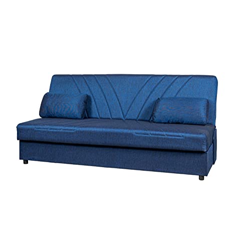 Arredo Stock Divano letto 3 posti in tessuto con cassettone contenitore, 184x80x86 (Blu)