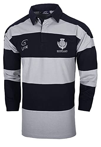 Scotland Hooped Grey and Navy Long Sleeve Rugby Shirt (X-Large)