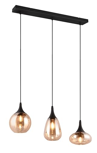 Trio Leuchten Pendelleuchte Lumina 317000313, Metall Schwarz matt, Glas amber, exkl. 3x E14, Bernstein