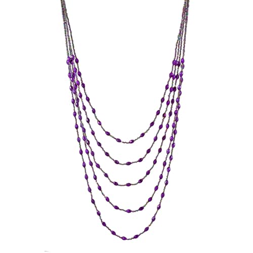 Xalroco Long Layered Necklace for Women Trendy Colorful Boho Chunky Crystal Beaded Jewelry Womens Dainty Statement Fashion Necklaces Costume Bead Strand Necklace (Purple)