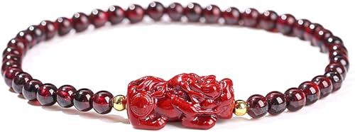 Q&D&S Feng Shui Garnet Stone Pixiu Bracelet For Women, Lucky Stretch Beaded Gift Jewelry,Feng Shui Bracelet for Wealth and Good Luck Money Amulet