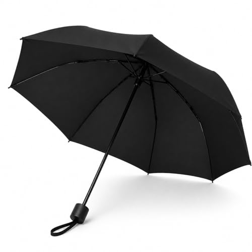 Image of Compact 3-Fold Black Umbrella - Windproof & Travel-Friendly, Manual Open-Close for Man, Women, Kids, Girls, Boys