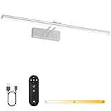 Bath Mirror Wall Light with Remote, 40cm Picture Light Rechargeable 5400mAh Battery, 3 Colors & Adjustable Angle, Dimmable and Timer Art Lamp for Vanity,Display,Bathroom (Nickel, 40cm)