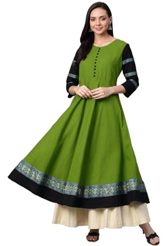 Image of Cotton Silk Anarkali Printed Border Long Umbrella Gown Kurta for Women