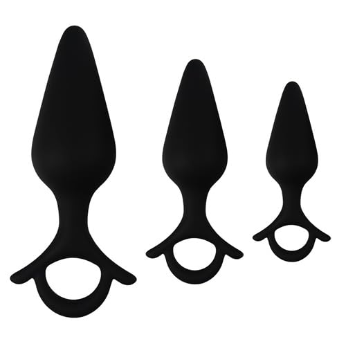 3 PCS Silicone Anal Plug Trainer Kit with Safe Pull Ring Butt Plugs Training Set for Beginners Advanced