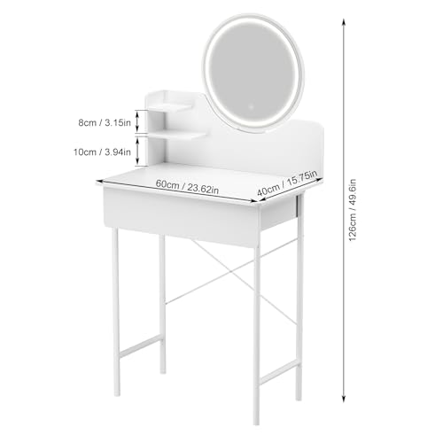 Tocador de dormitorio blanco con luces ajustables para espacios pequeños y ordenados 5